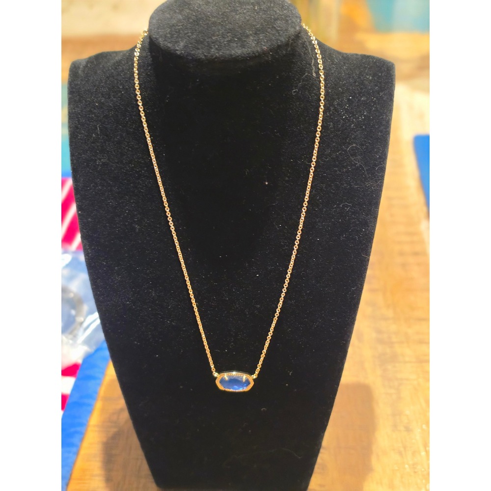 Kendra Scott Elisa Pendant Necklace Gold Cobalt Blue Illusion Stone Jewelry